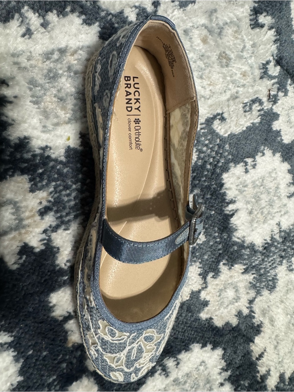 Lucky Brand Denim Blue Floral Mary Jane Flat